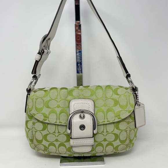 Coach Signature Lime Green Soho Flap Leather Buckle Shoulder Bag F15668 Y2K Rare - Picture 1 of 7
